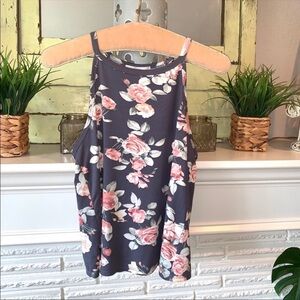 Flora Nikrooz Soft High Neck Gray Floral Keyhole Back Tank Top Small